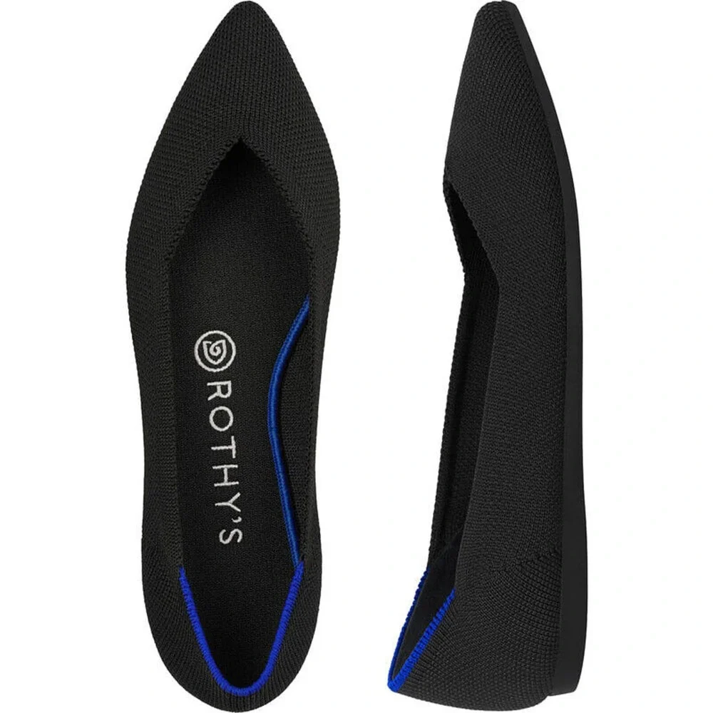 Rothy's The Point Black Solid Textile Ballet Flats Shoes Women's Size 9.5 - Picture 1 of 15